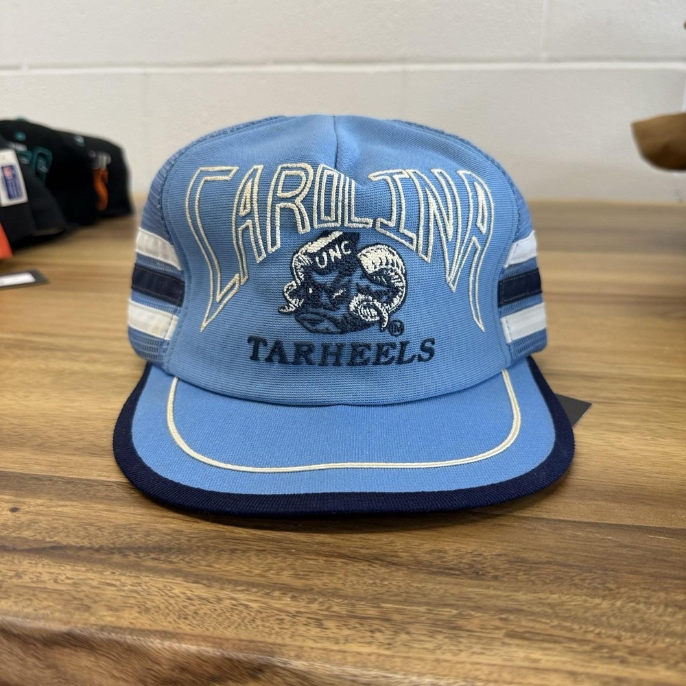 Vintage North Carolina Tar Heels Mesh SnapBack Trucker Hat USA Three Stripe